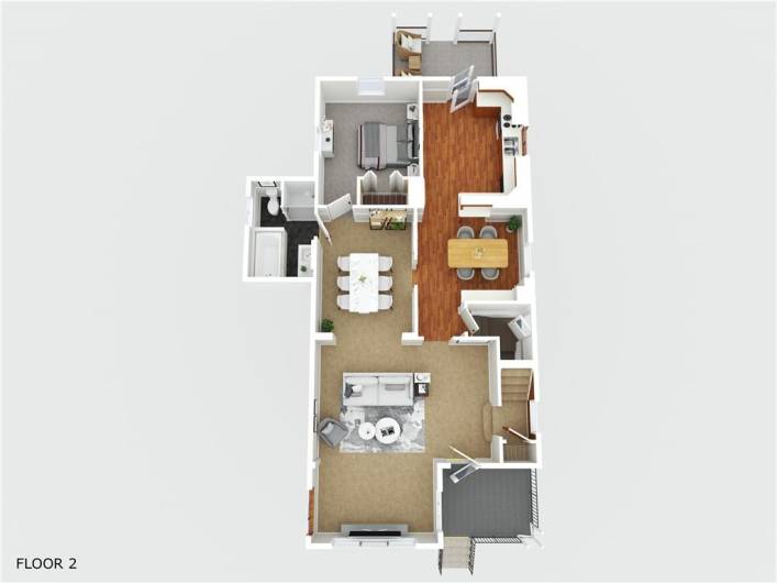 Main Floor 3D Floor plan with proposed furniture placement.