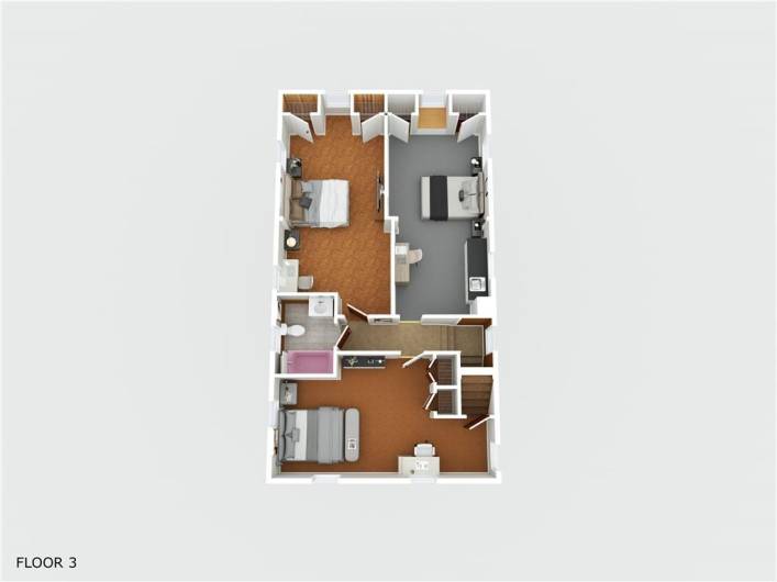 2nd Floor 3D Floor plan with proposed furniture placement.