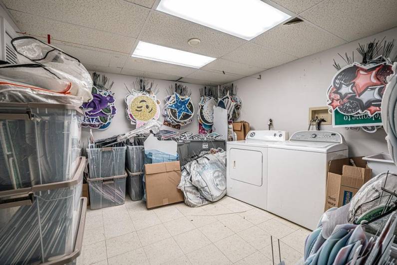 Basement laundry and storage room