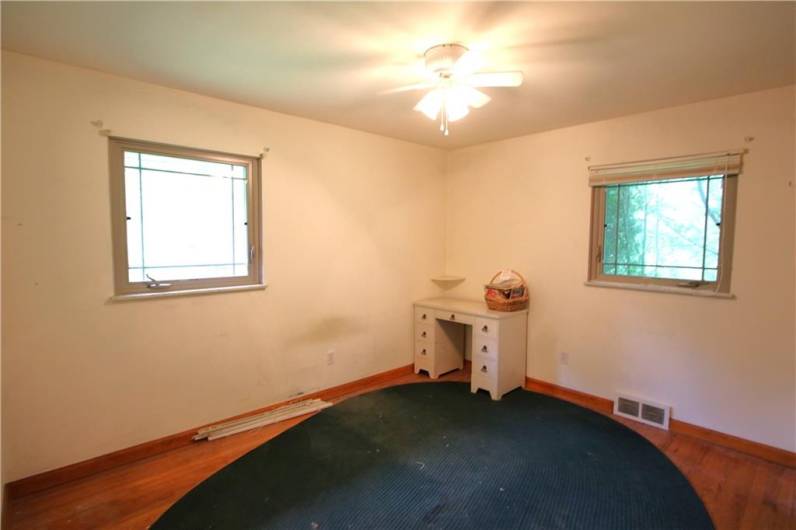 3rd 12x9 Bedroom also w/ Ceiling Fan Light and continuing w/ the Quality of Original Hardwood Floors, Plaster Walls & Marble Windowsils