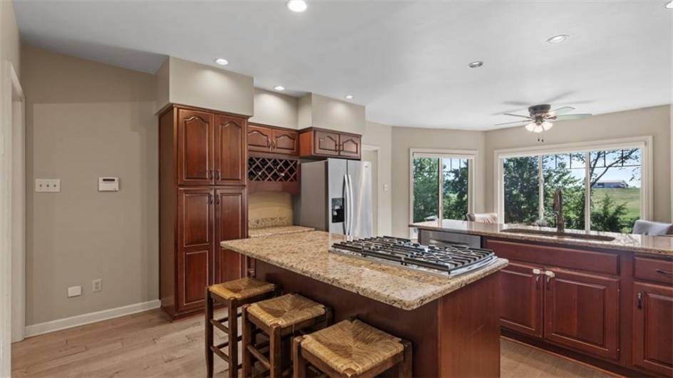Kitchen complete with coffee station and custom wine rack