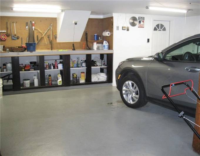 inside garage has work bench