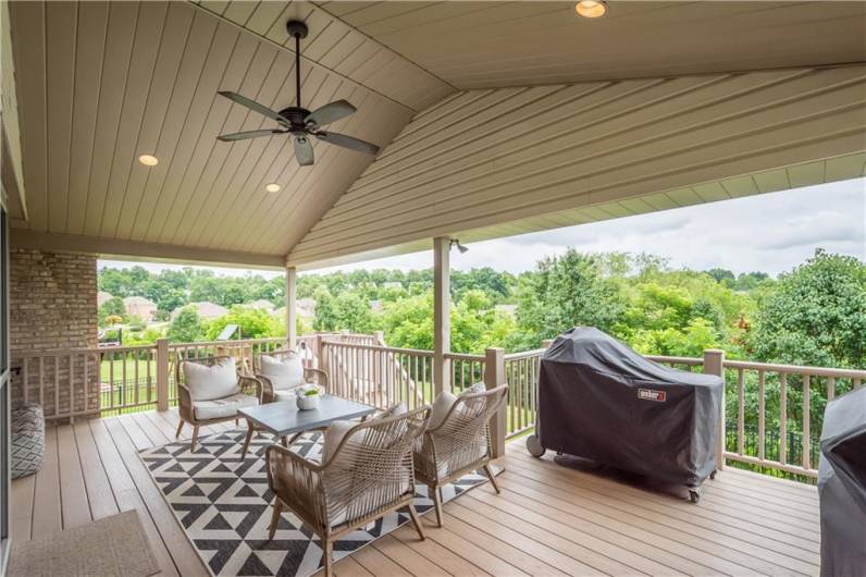 A true standout feature, the covered deck just off the kitchen boasts a soaring cathedral ceiling and is thoughtfully constructed with low-maintenance materials—offering a refined space to relax or entertain in any season.