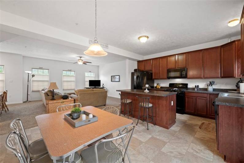 Whether eating or working you have full view of the family room.